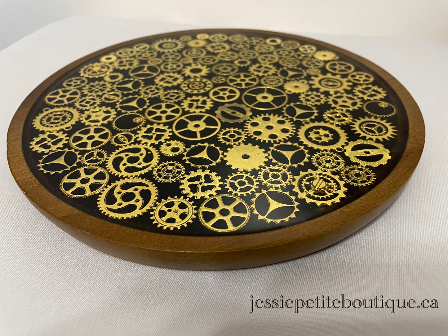 Round Wooden Steampunk Tray
