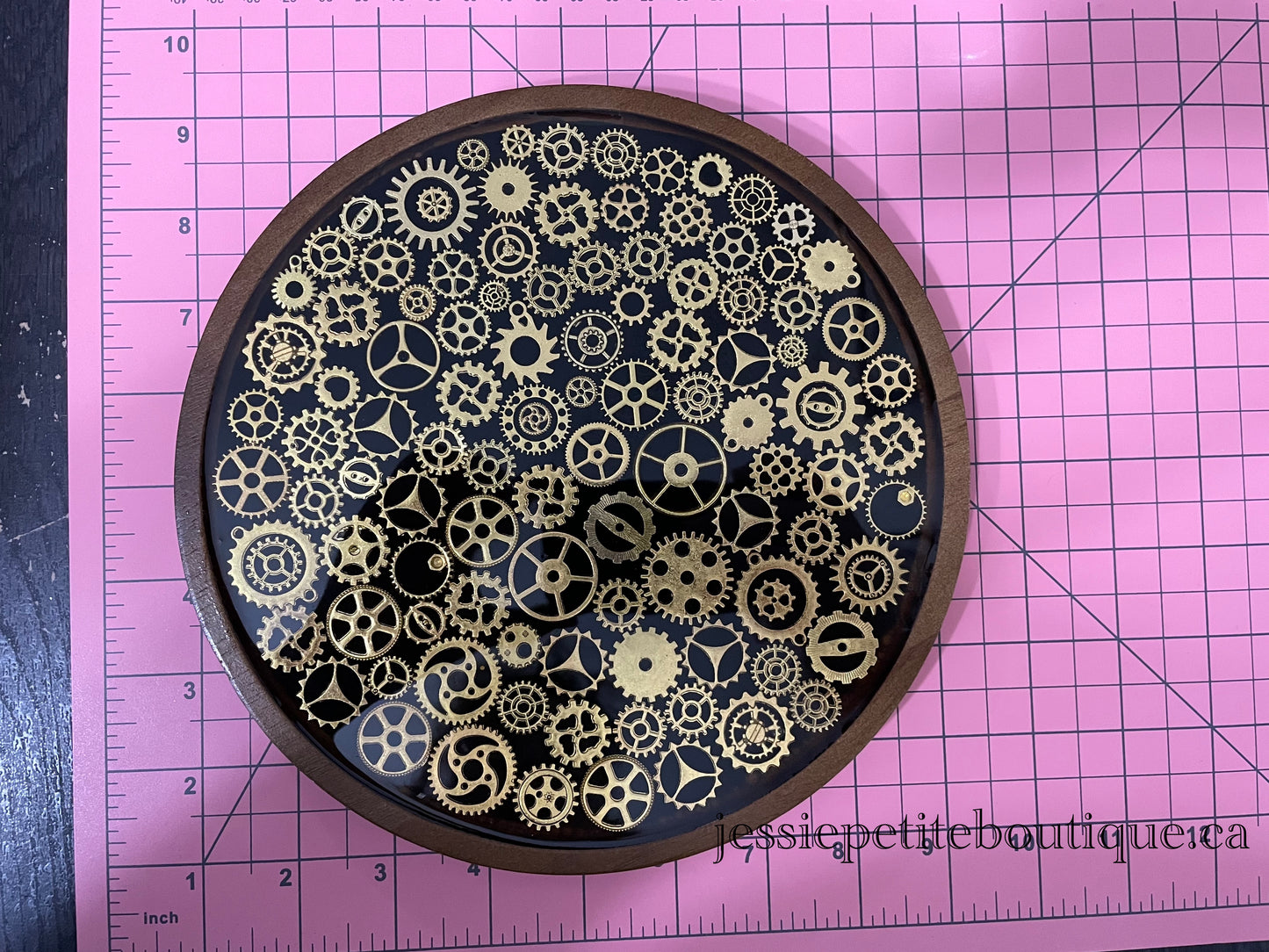 Round Wooden Steampunk Tray