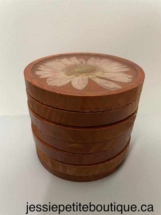 Real Flower Resin & Wood Coaster Set (7 pcs)
