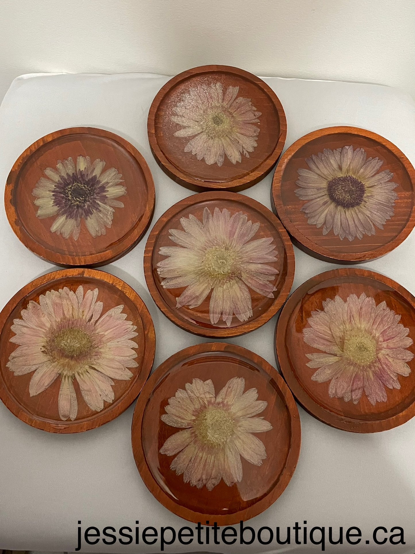 Real Flower Resin & Wood Coaster Set (7 pcs)