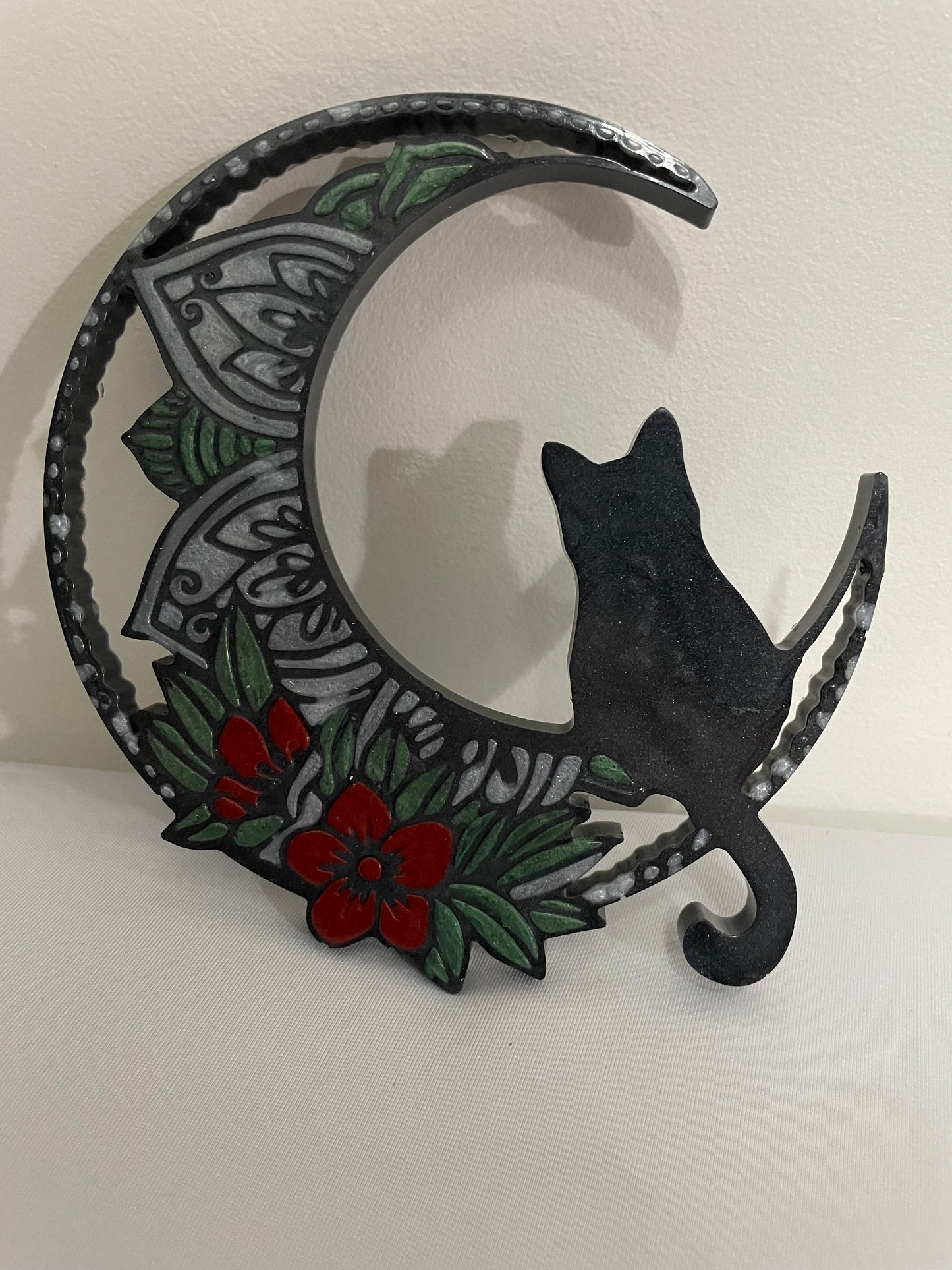 Cat on Floral Moon :Wall Art