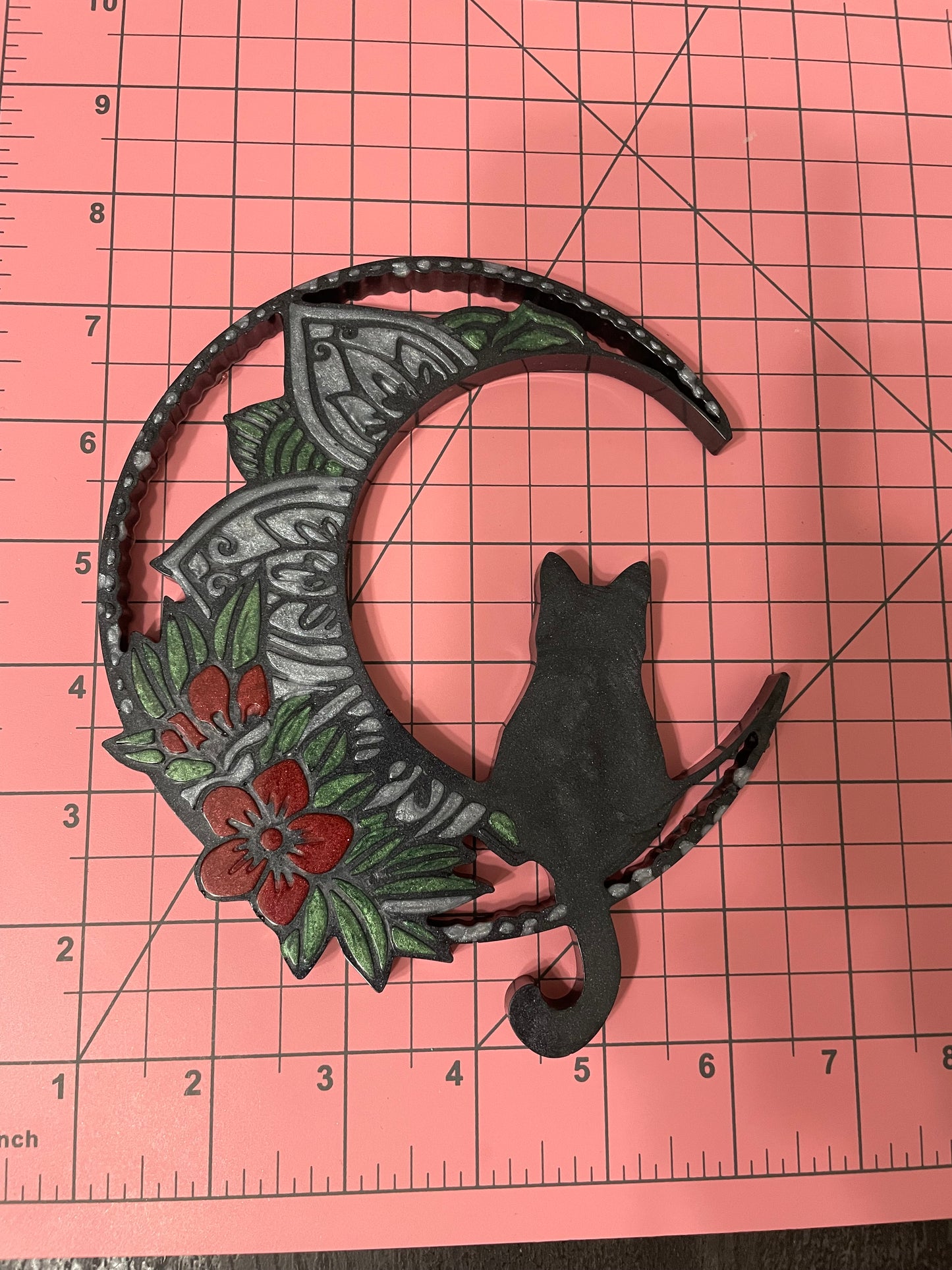 Cat on Floral Moon :Wall Art