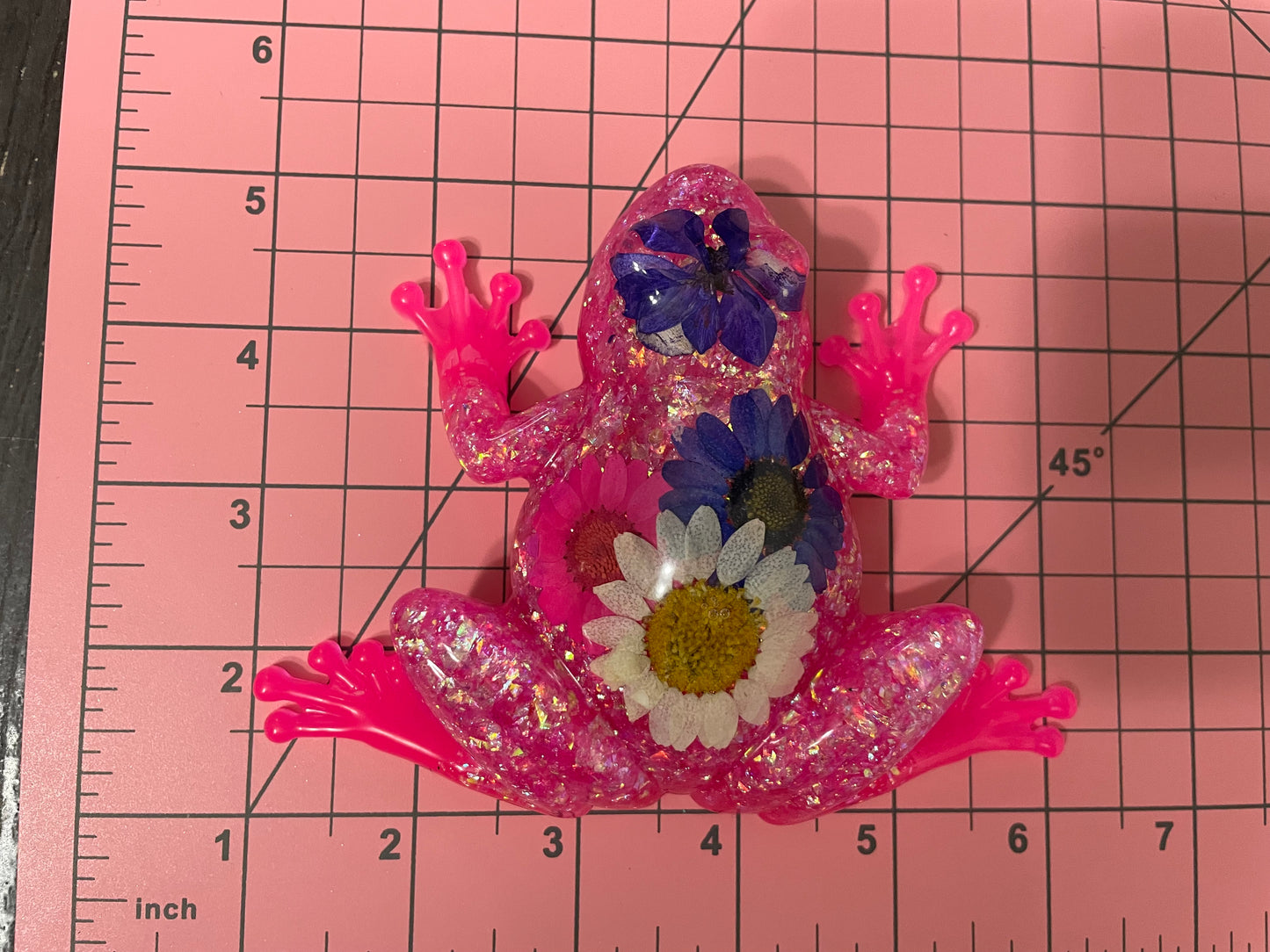 Resin Frog Figurine with Real Flowers