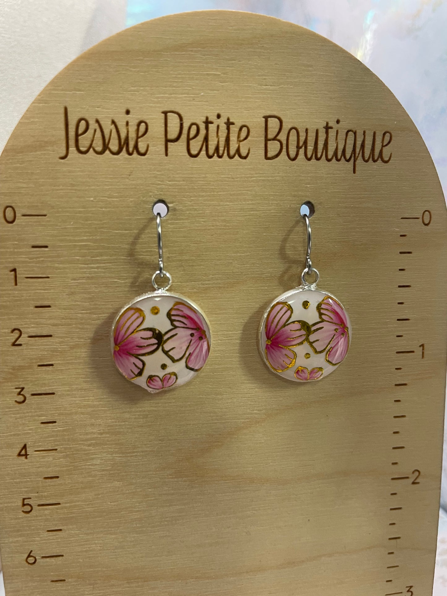 Ensemble bijoux pendentif rond floral rose