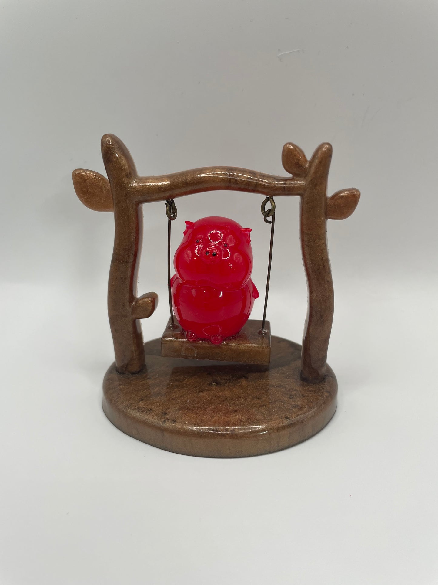 Pig on a Swing – Handmade Resin Figurine