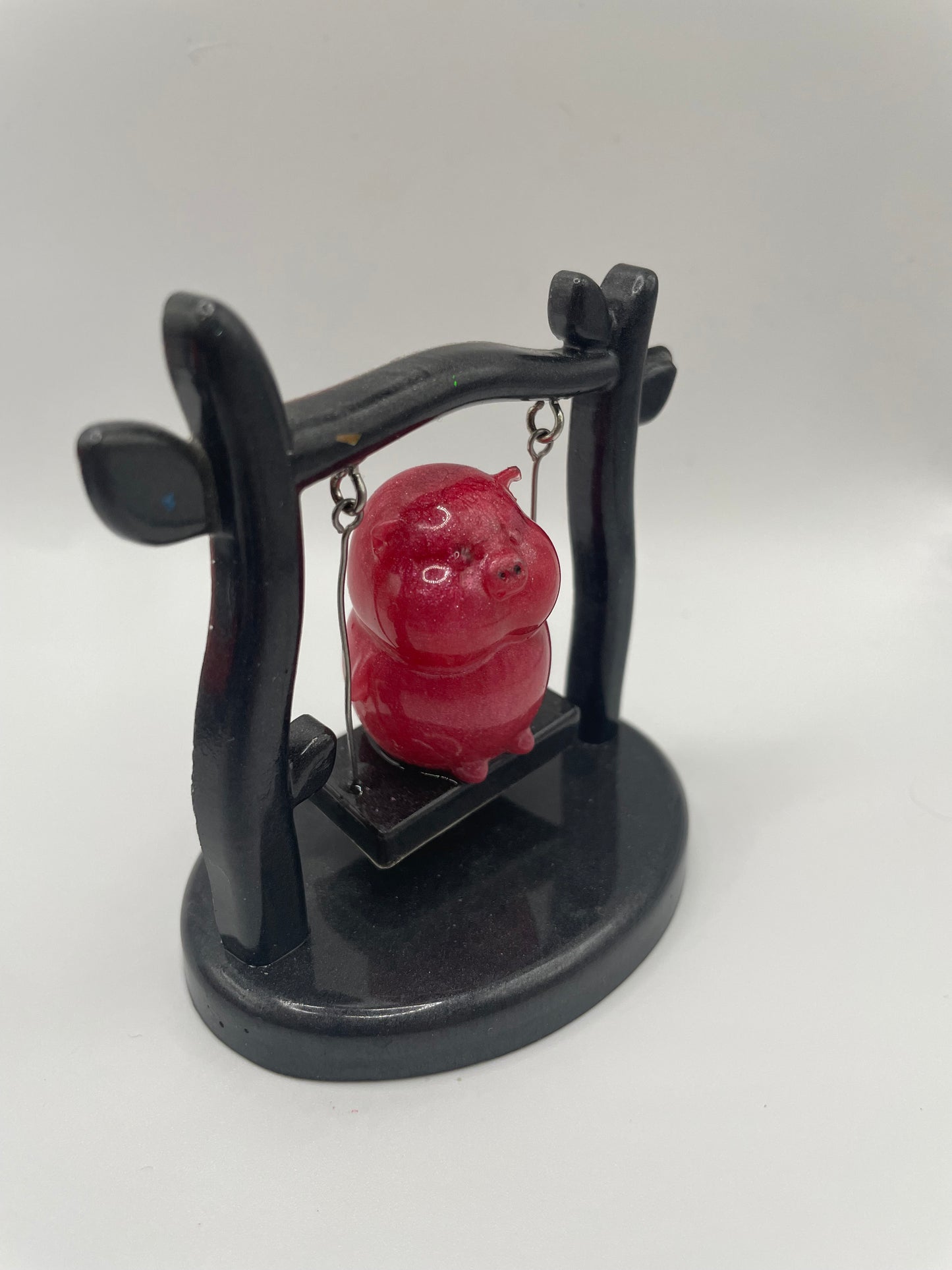Pig on a Swing – Handmade Resin Figurine