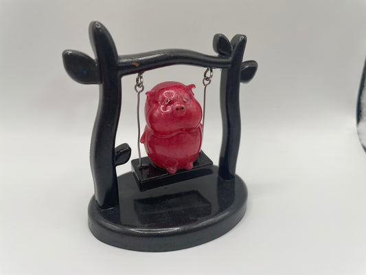 Pig on a Swing – Handmade Resin Figurine