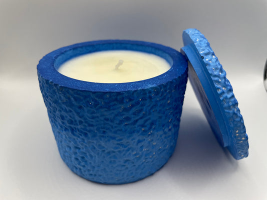 Blue Eco-Resin Candle with Lid – Citrus + Sage Soy Wax