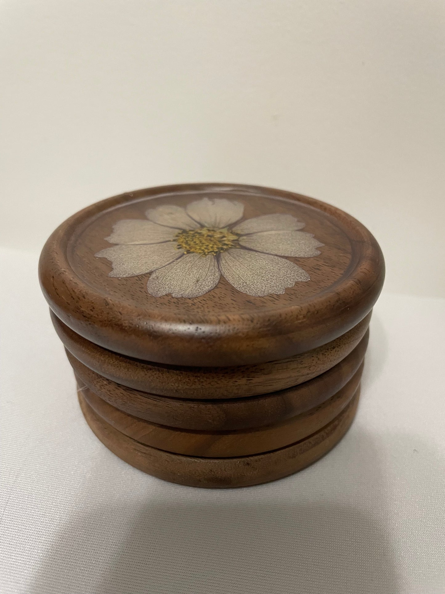 Wooden Coaster Set with Dried Flowers and Resin Finish (Set of 5)
