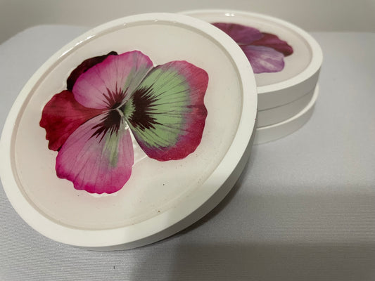 Eco Resin Coaster Set with Pansy Flowers (Set of 4)