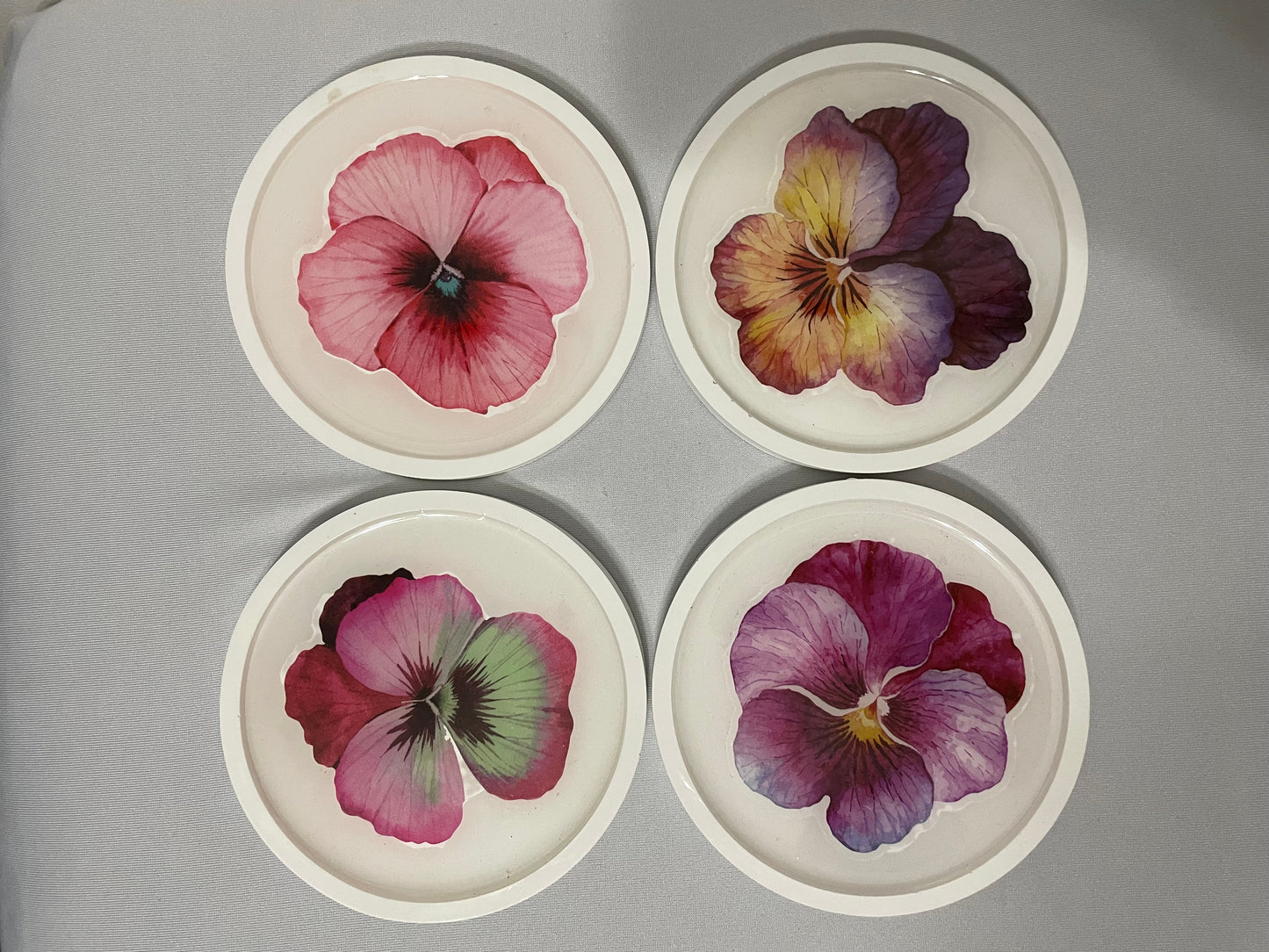 Eco Resin Coaster Set with Pansy Flowers (Set of 4)
