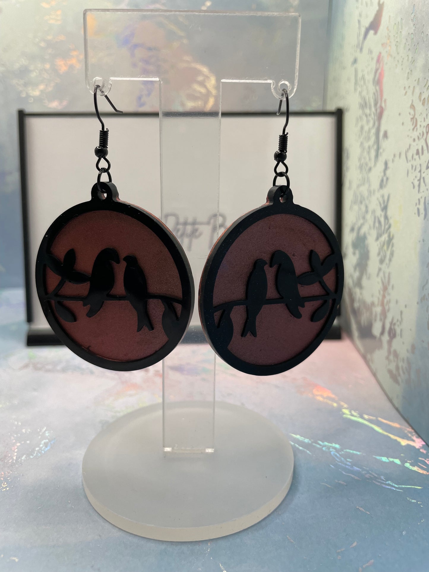 Black Love Bird on chameleon Earrings