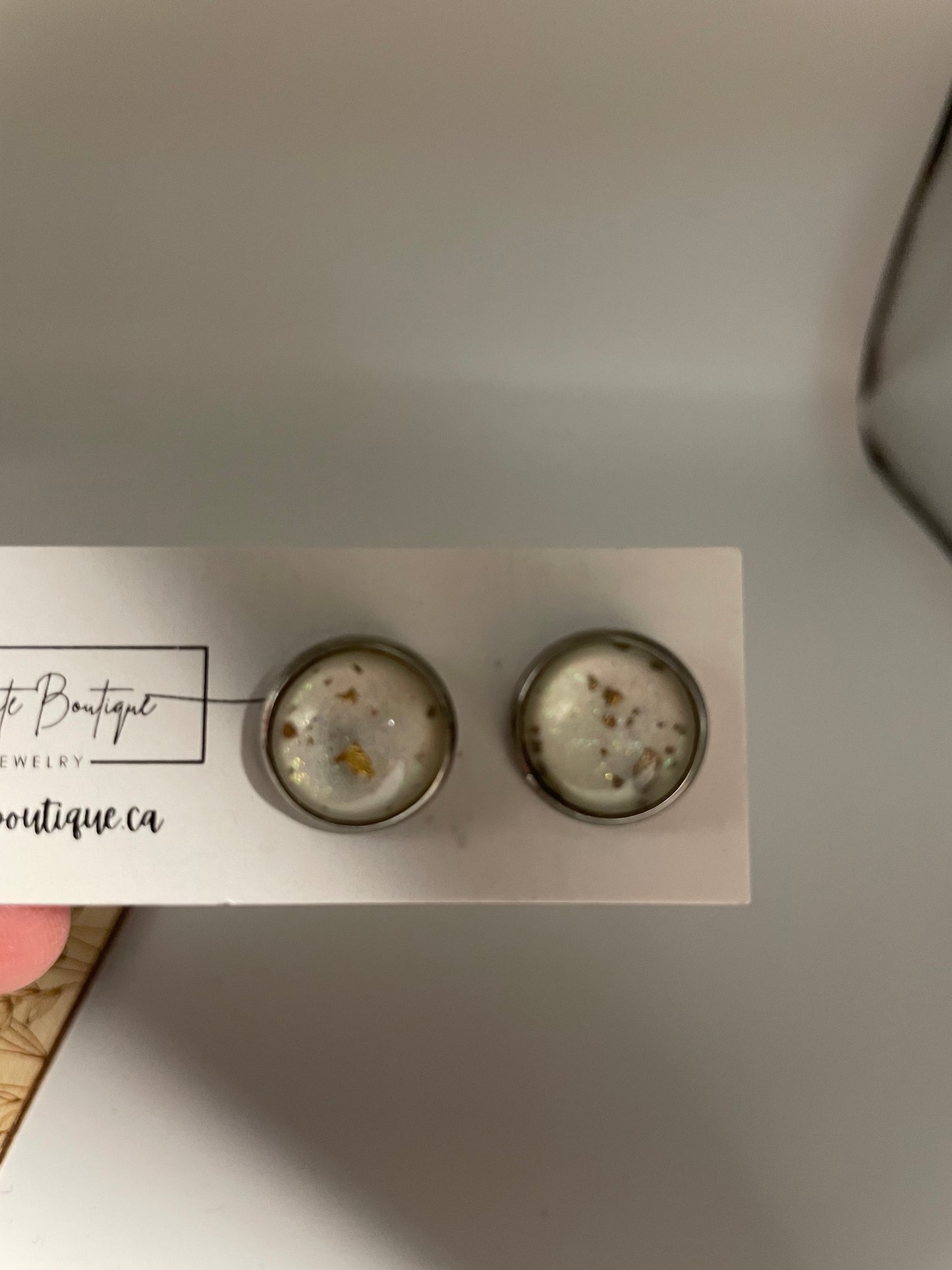White & Gold Flake Stud Earrings -Stainless Steel
