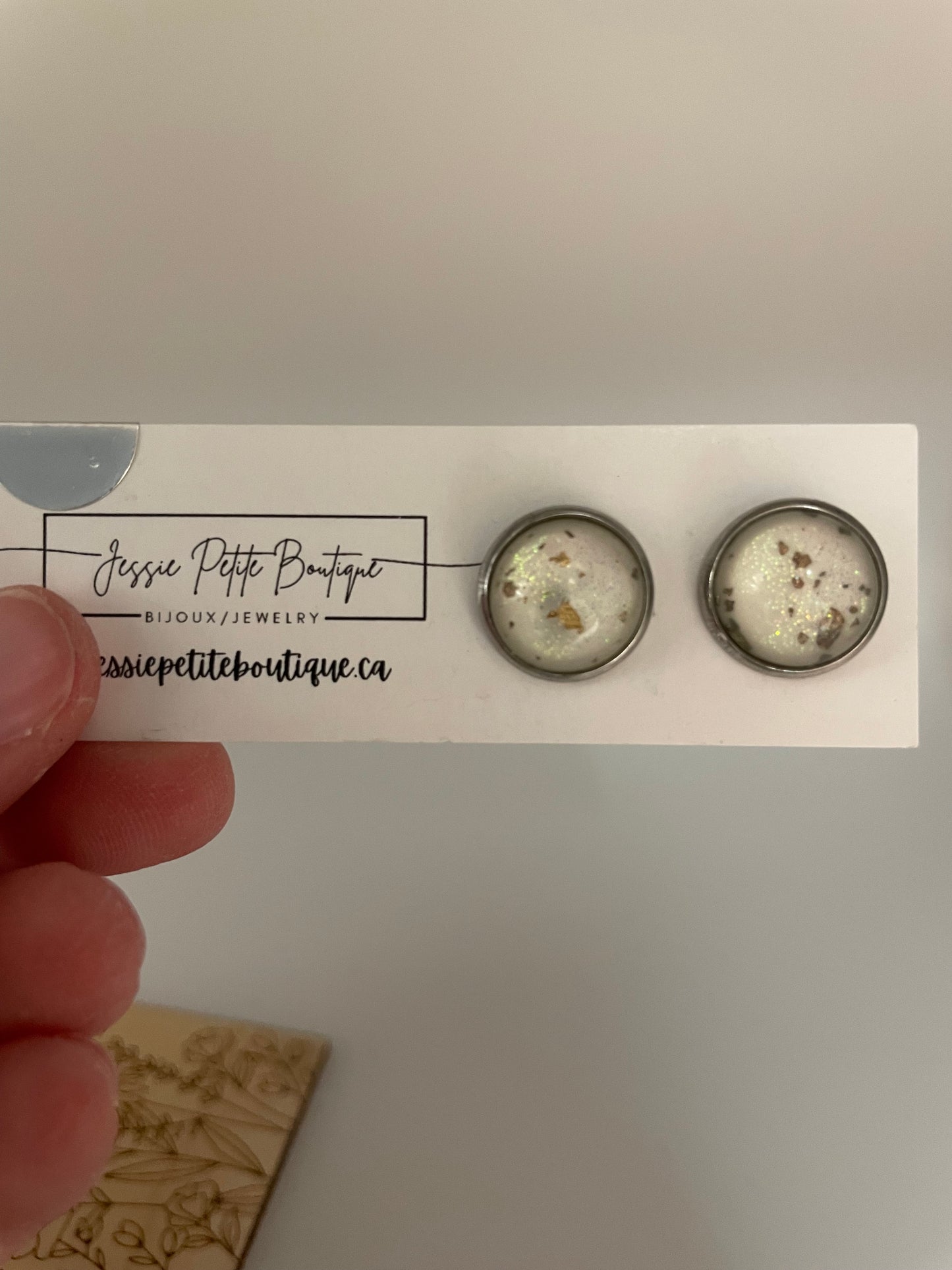 White & Gold Flake Stud Earrings -Stainless Steel
