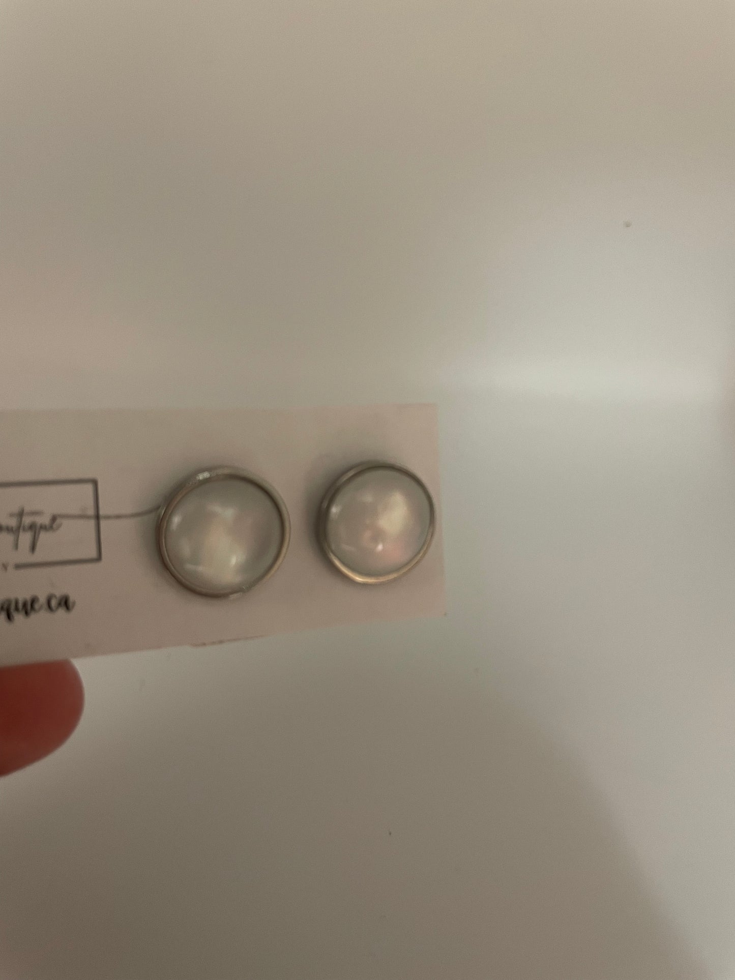 White Cabochon Stud Earrings – Stainless Steel