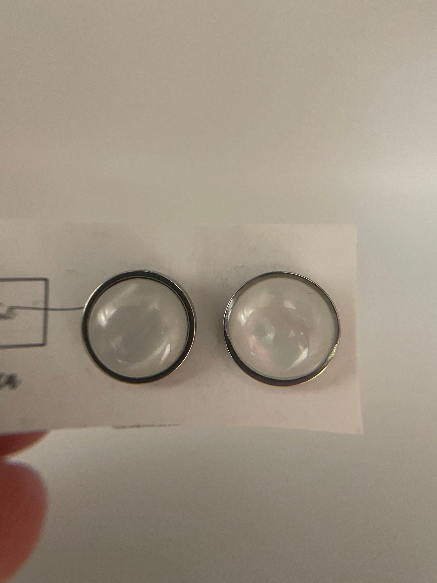 White Cabochon Stud Earrings – Stainless Steel
