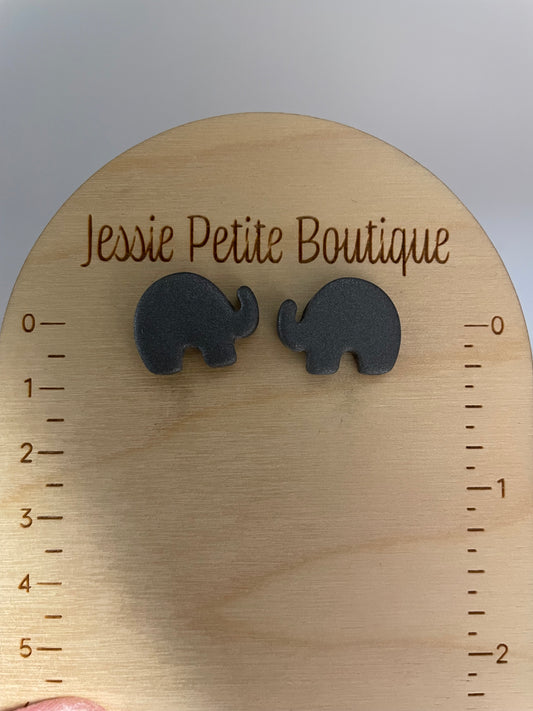 Grey Elephant Stud Earrings-Nickel Free