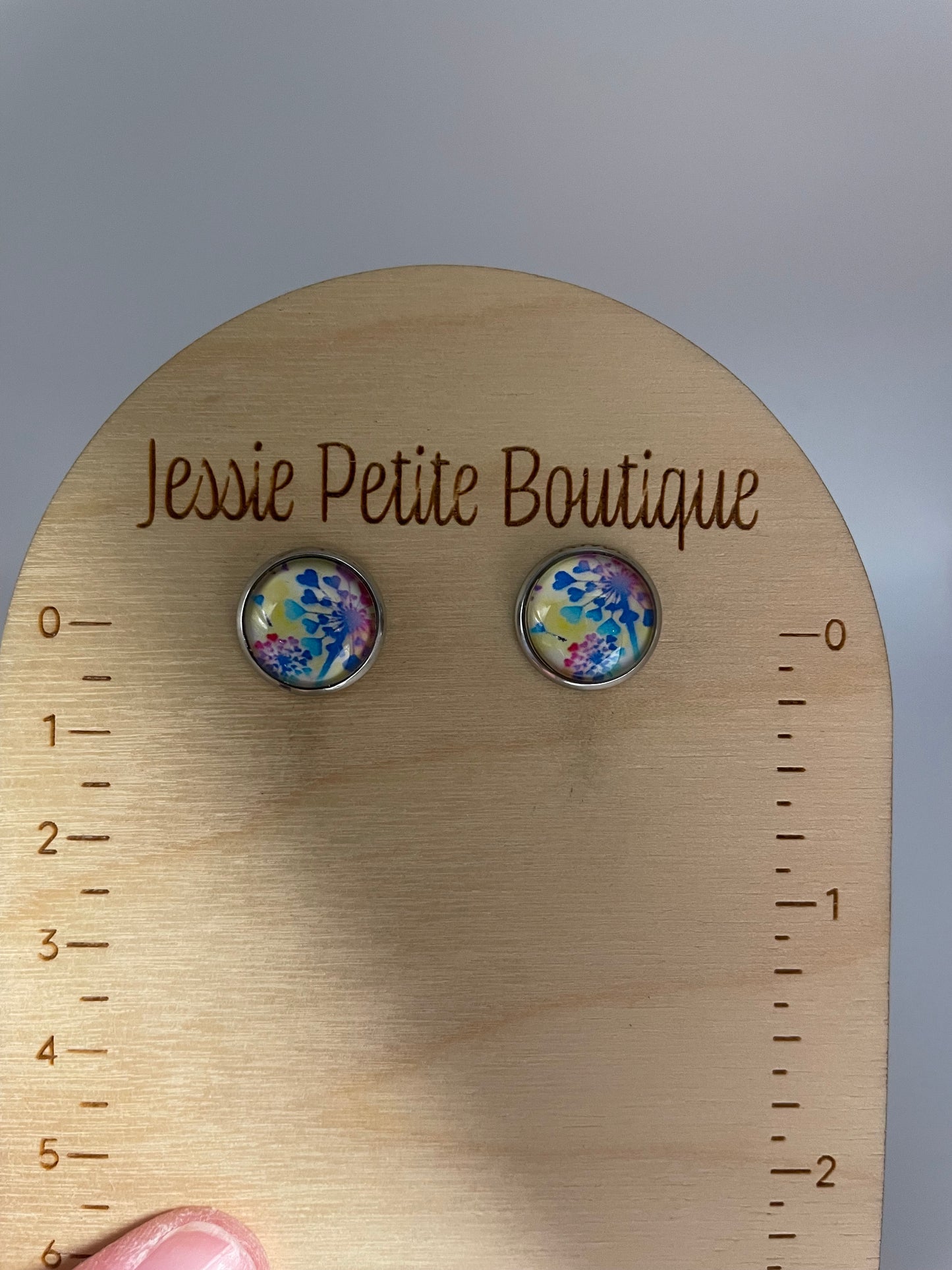 Colorful Dandelion Glass Cabochon Stud Earrings – Stainless Steel