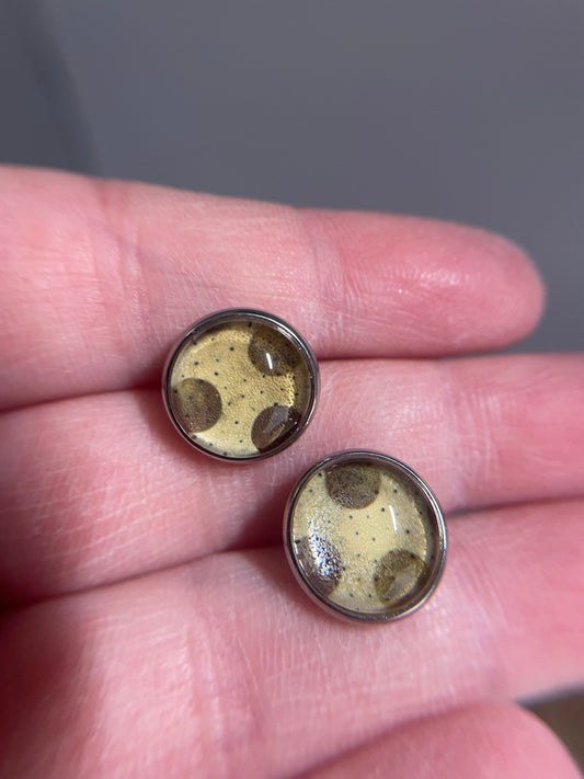 Brown Dot Glass Cabochon Stud Earrings – Stainless Steel