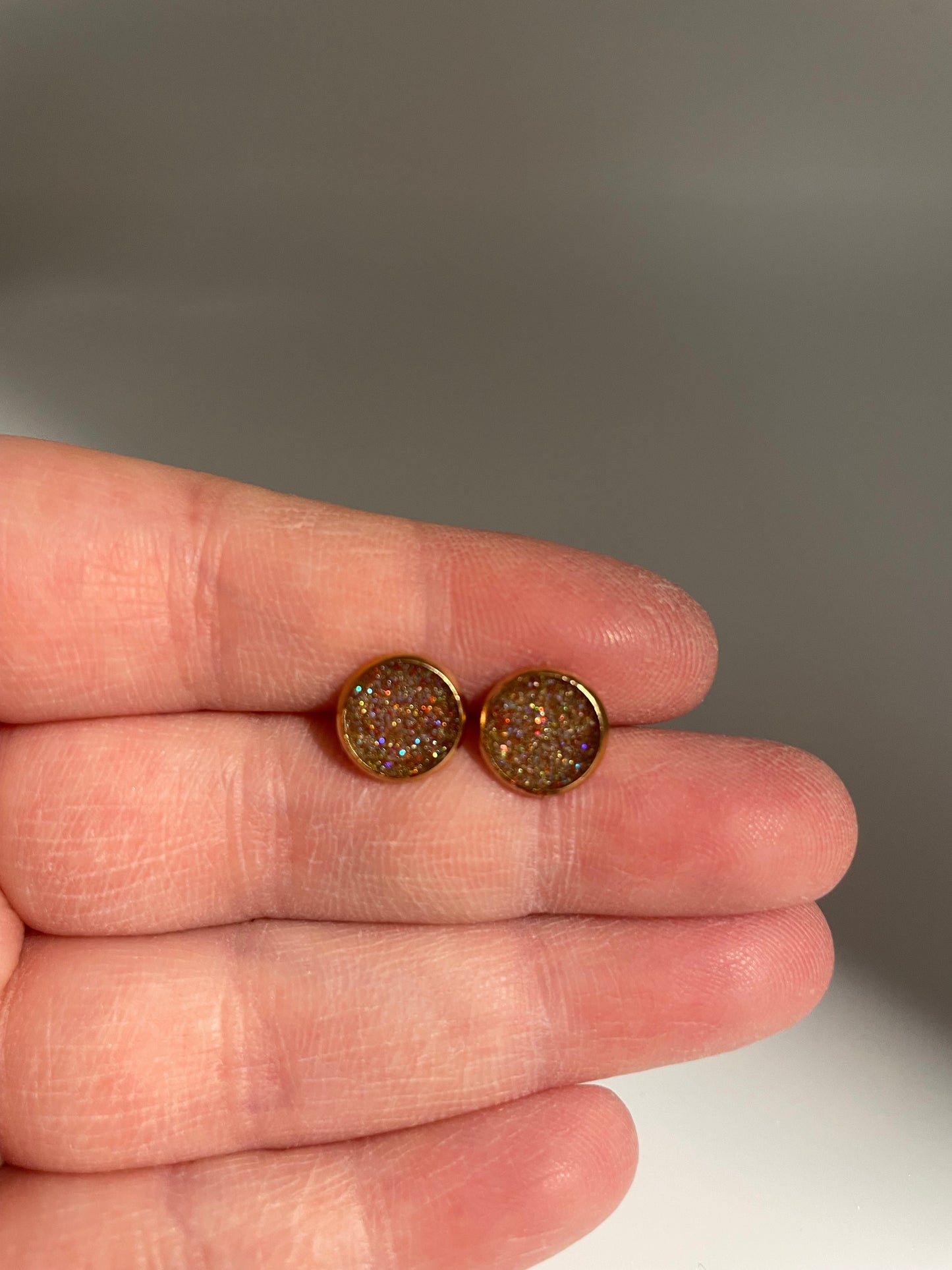 Rose Gold Glitter Resin Stud Earrings – Stainless Steel