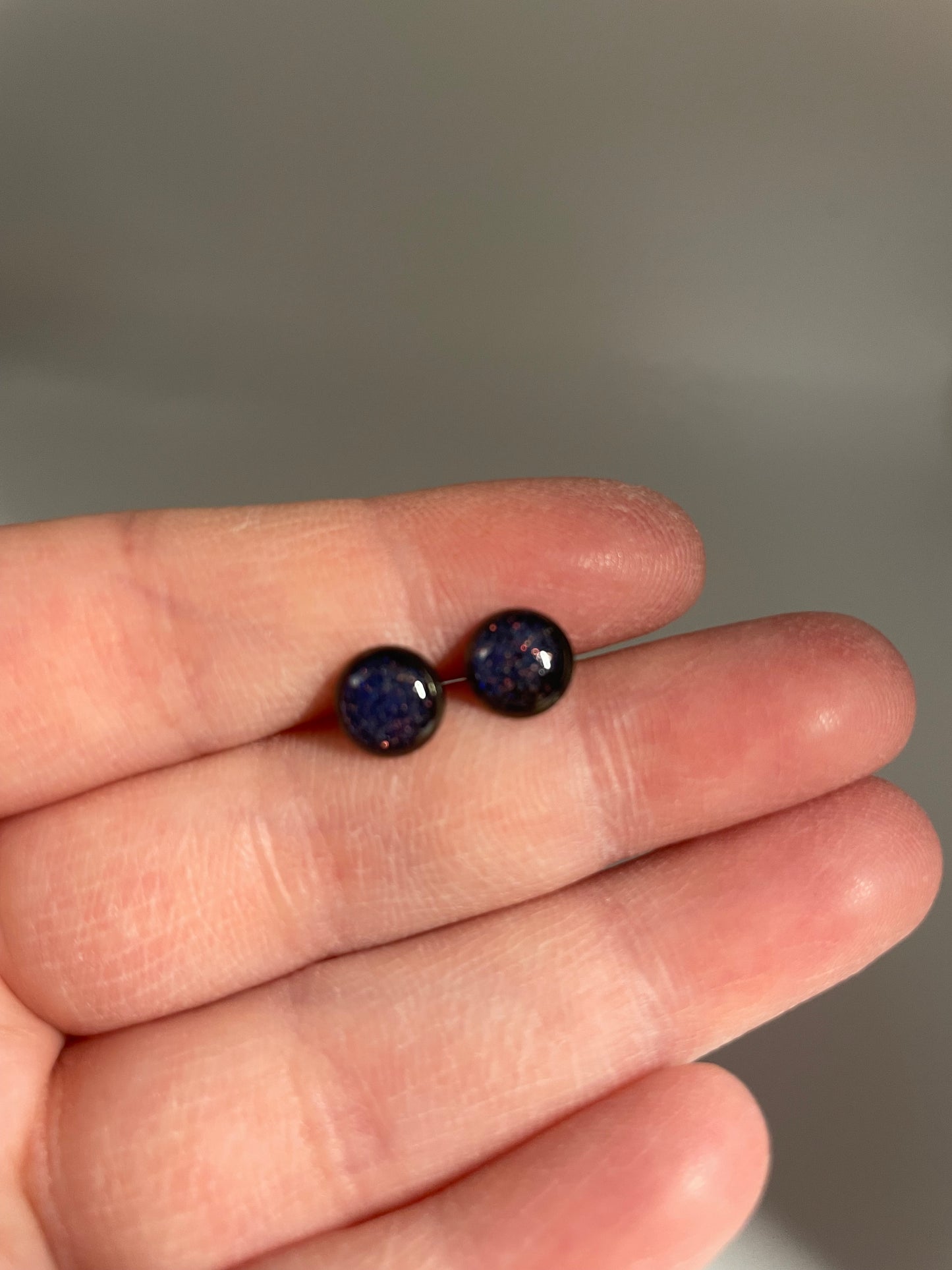 Midnight Blue Glitter Resin Stud Earrings – Stainless Steel+Nickel Free