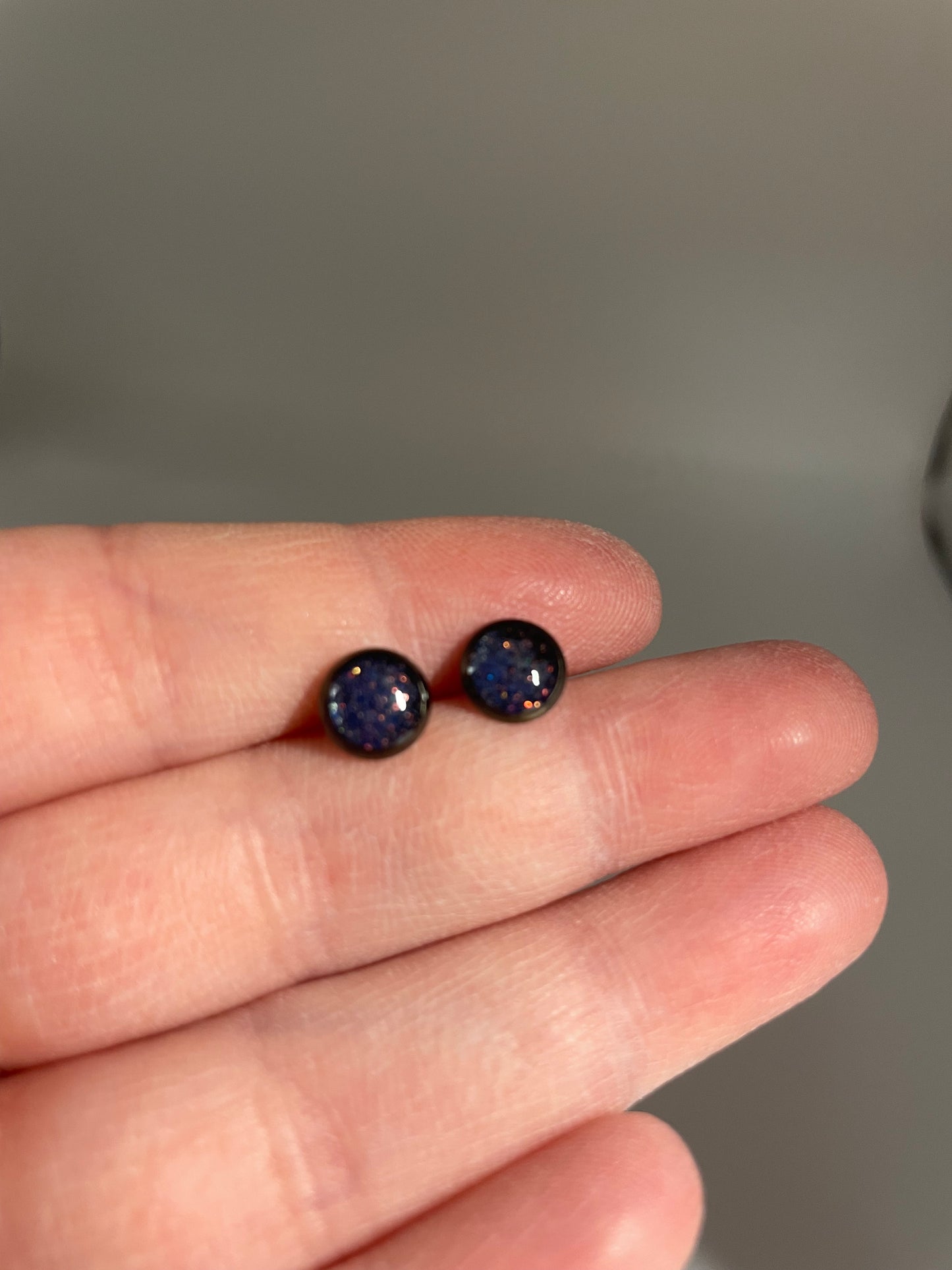 Midnight Blue Glitter Resin Stud Earrings – Stainless Steel+Nickel Free