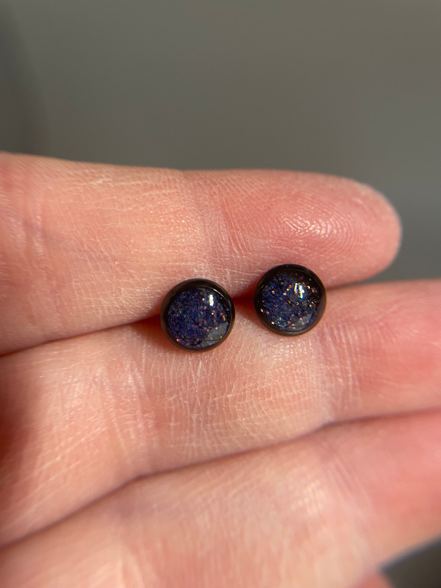Midnight Blue Glitter Resin Stud Earrings – Stainless Steel+Nickel Free