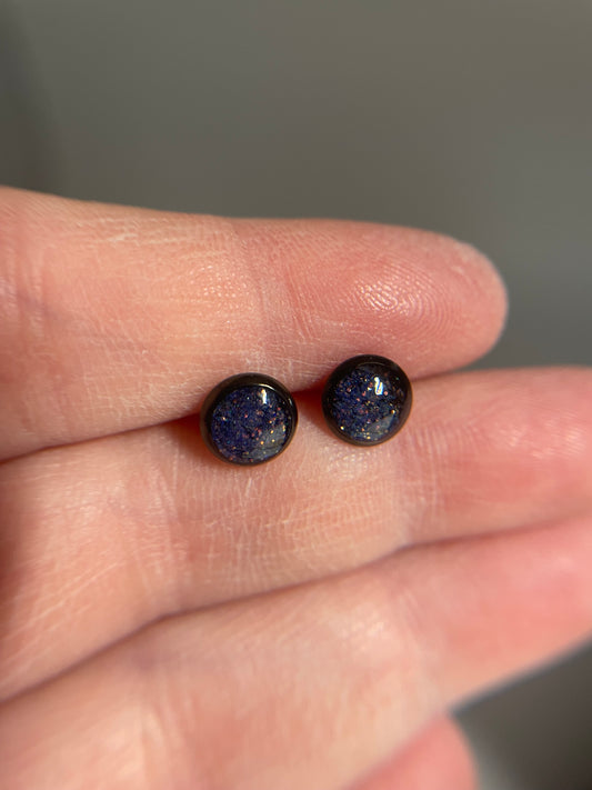 Midnight Blue Glitter Resin Stud Earrings – Stainless Steel+Nickel Free