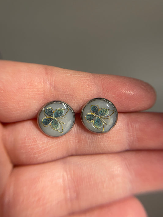 Green Butterfly Resin Stud Earrings – Stainless Steel