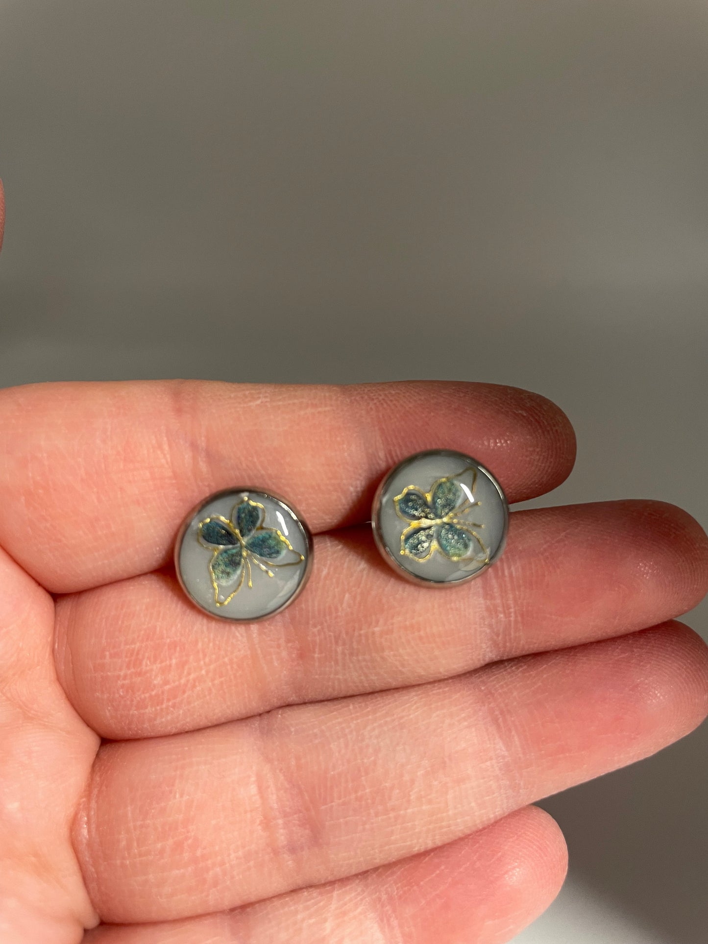 Green Butterfly Resin Stud Earrings – Stainless Steel