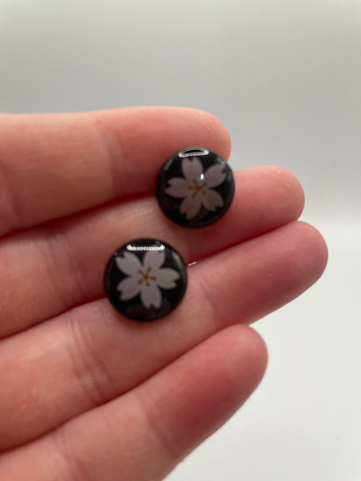 Cherry Blossom Resin Stud Earrings – Stainless Steel