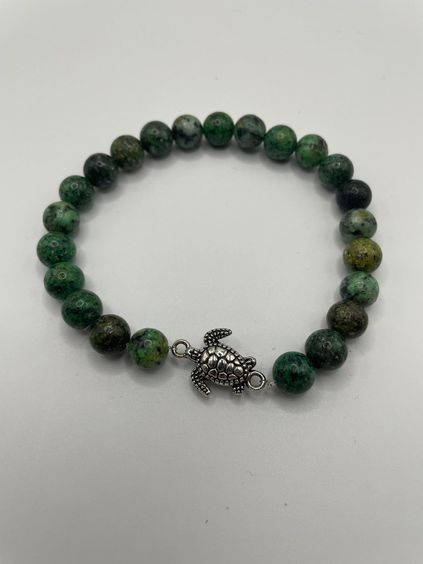 Green Jasper Bracelet with Turtle Charm