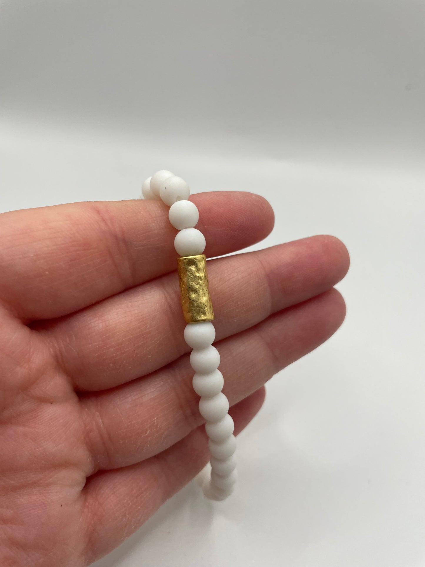 White Polymer Clay Beaded Bracelet with 18K Gold-Plated Spacer
