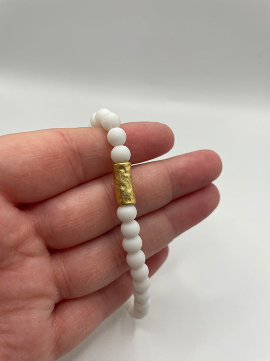 White Polymer Clay Beaded Bracelet with 18K Gold-Plated Spacer