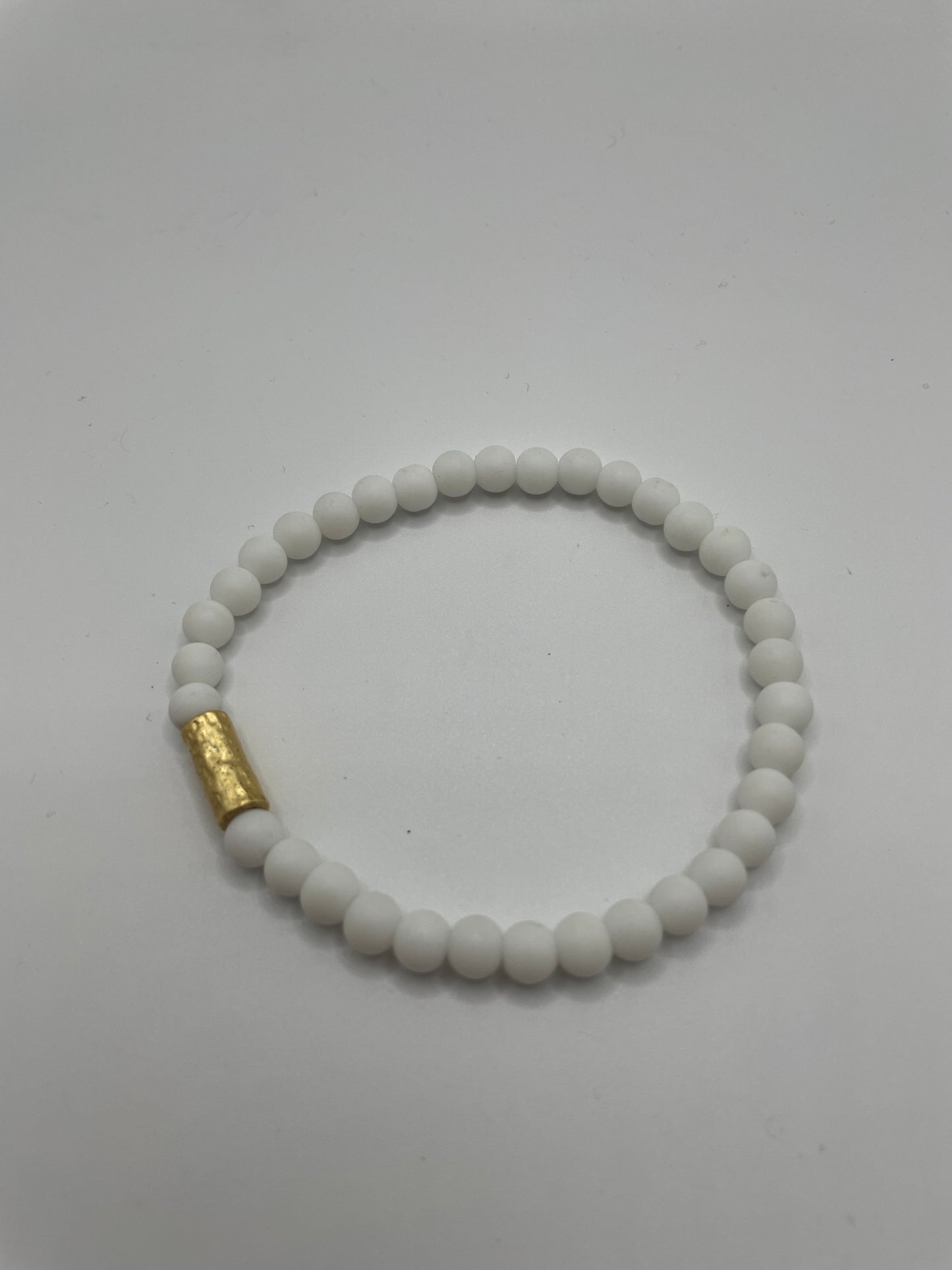 White Polymer Clay Beaded Bracelet with 18K Gold-Plated Spacer