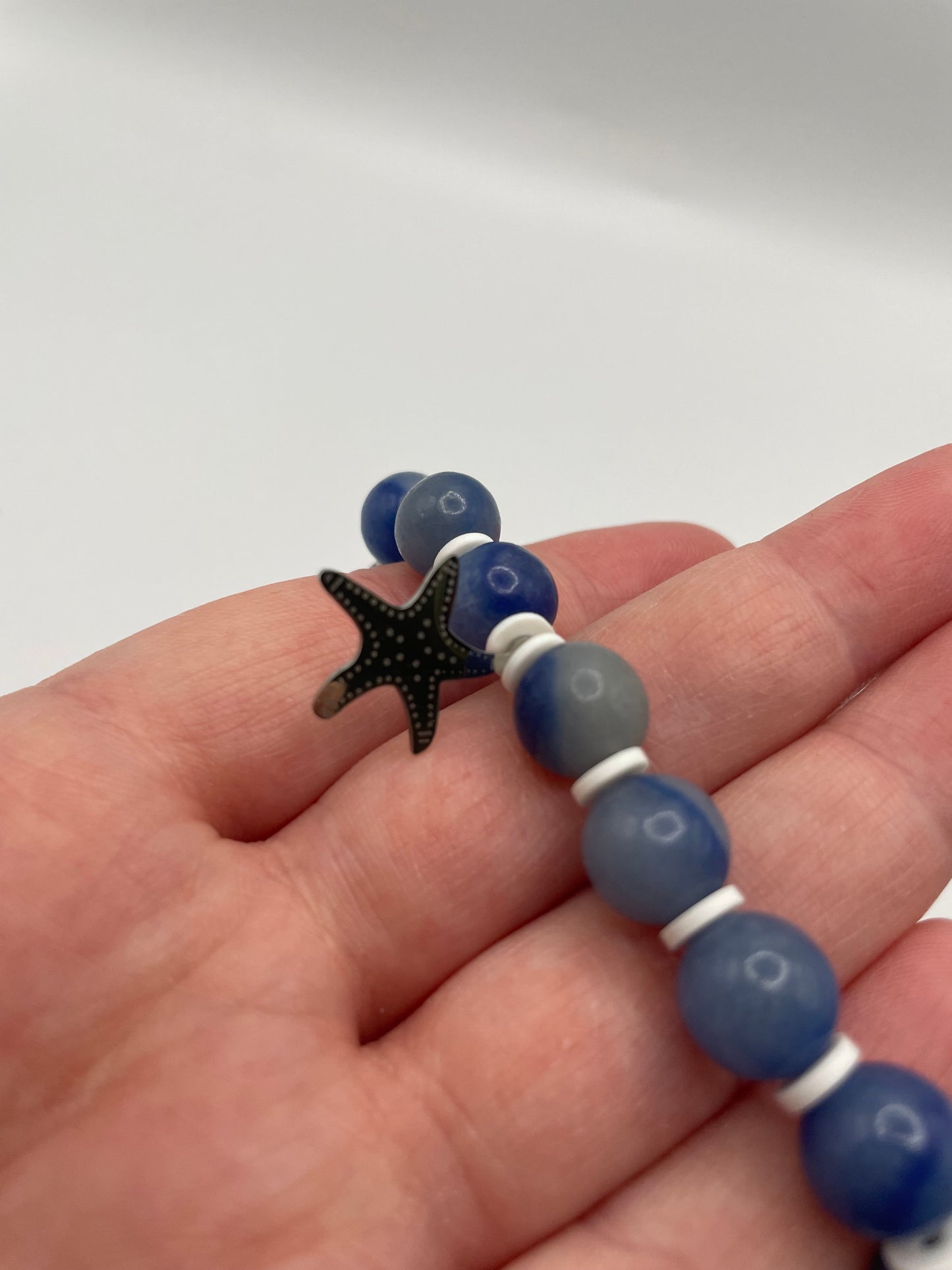 Blue Beaded Bracelet with Stainless Steel Starfish Charm