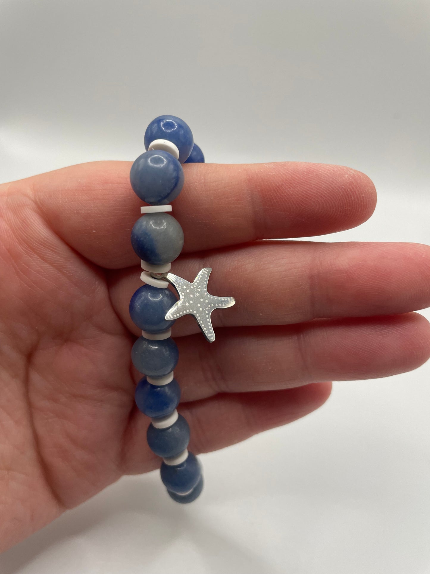 Blue Beaded Bracelet with Stainless Steel Starfish Charm