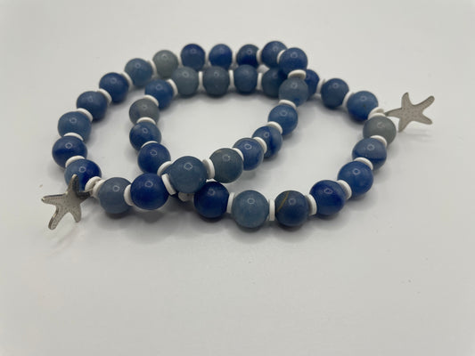 Blue Beaded Bracelet with Stainless Steel Starfish Charm