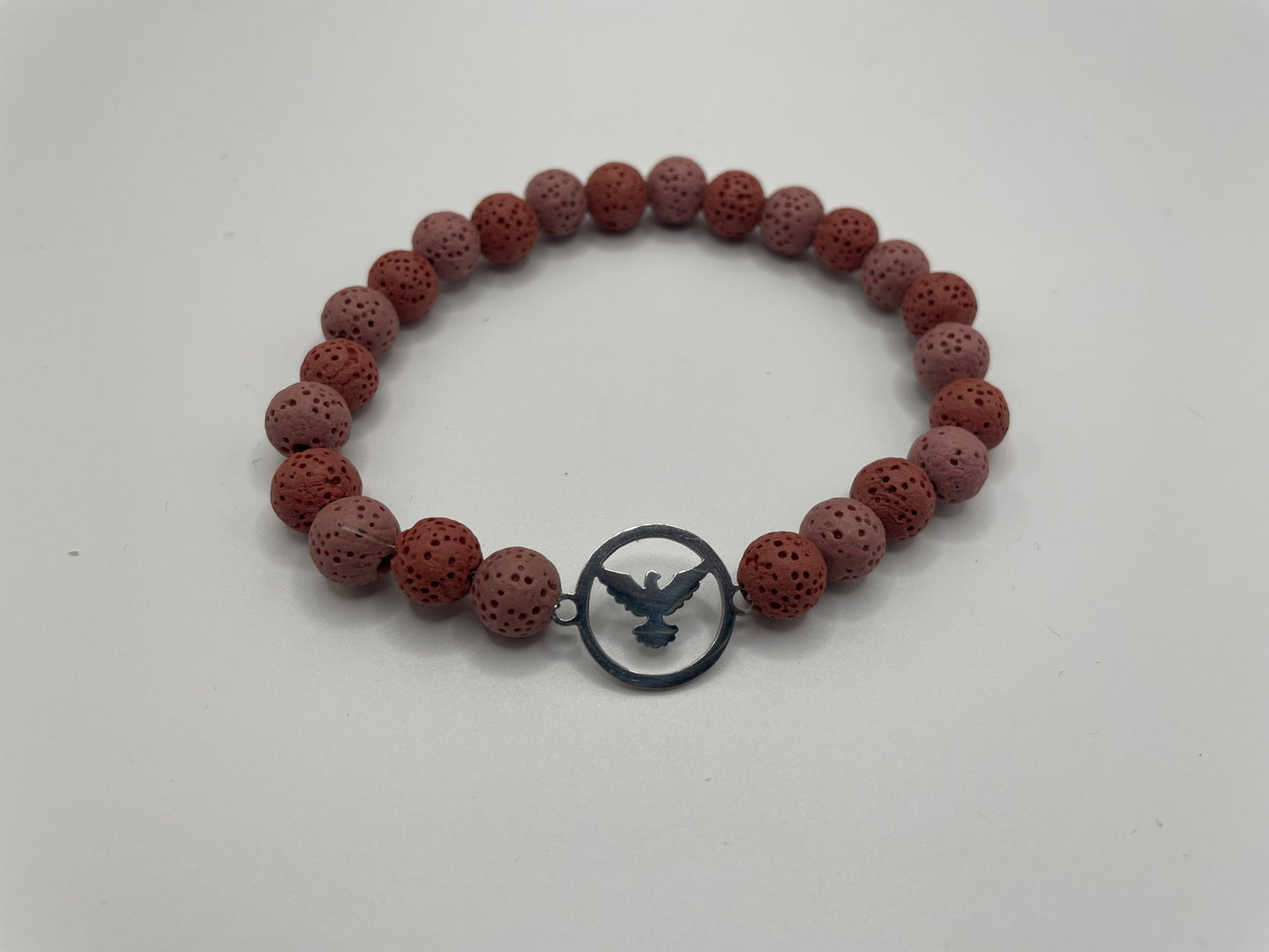 Red Lava Beaded Bracelet with Stainless Steel Bird Charm