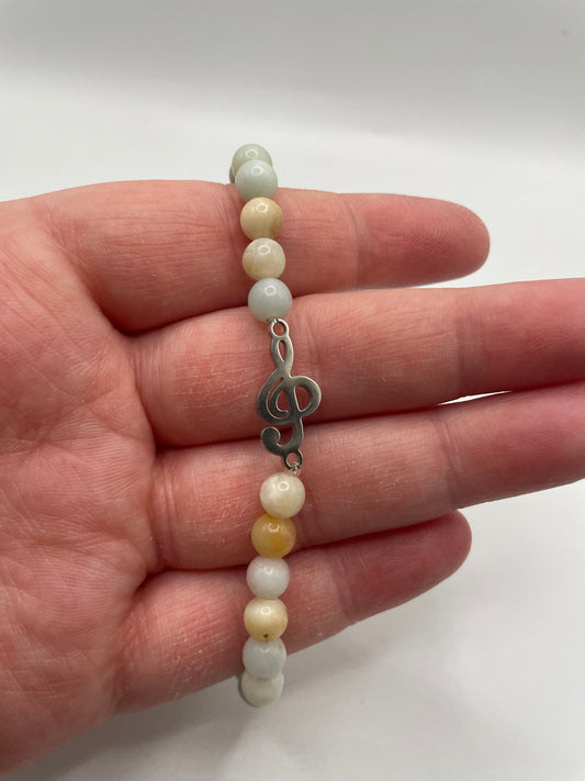 Soft Pastel Beaded Bracelet with Stainless Steel Treble Clef Charm