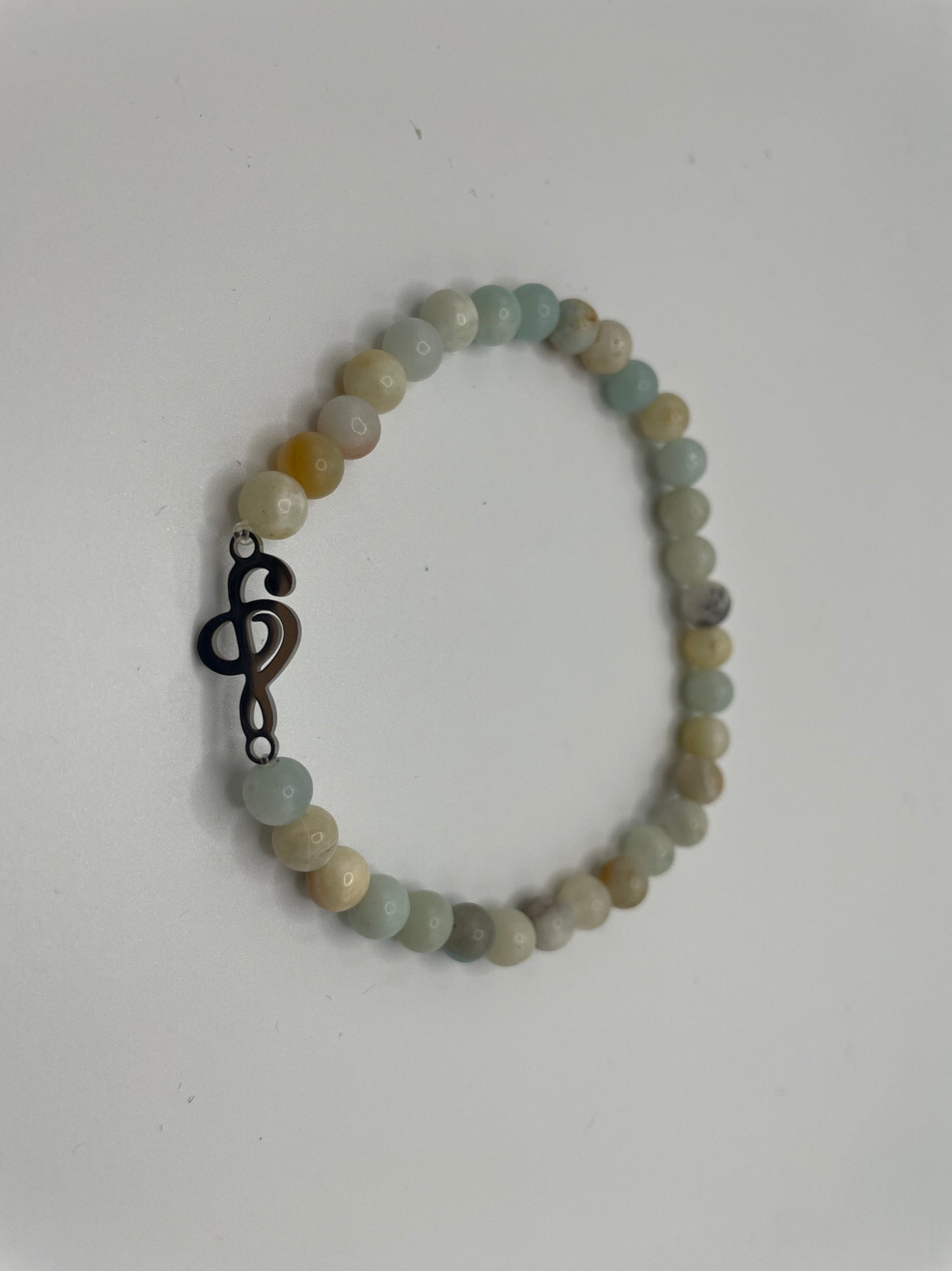 Soft Pastel Beaded Bracelet with Stainless Steel Treble Clef Charm