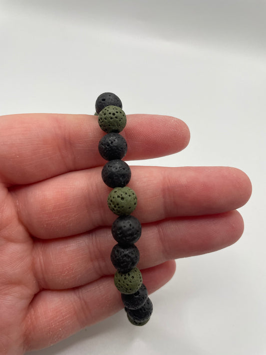 Black and Green Lava Bead Bracelet
