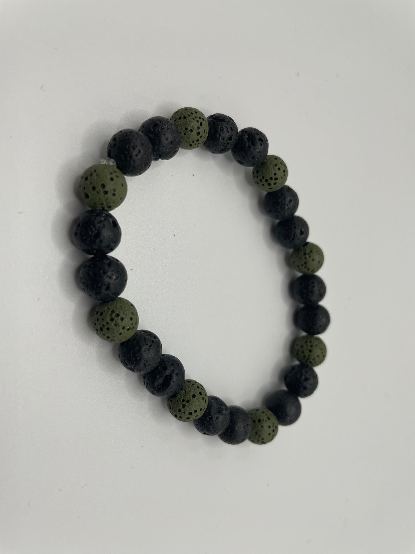 Black and Green Lava Bead Bracelet