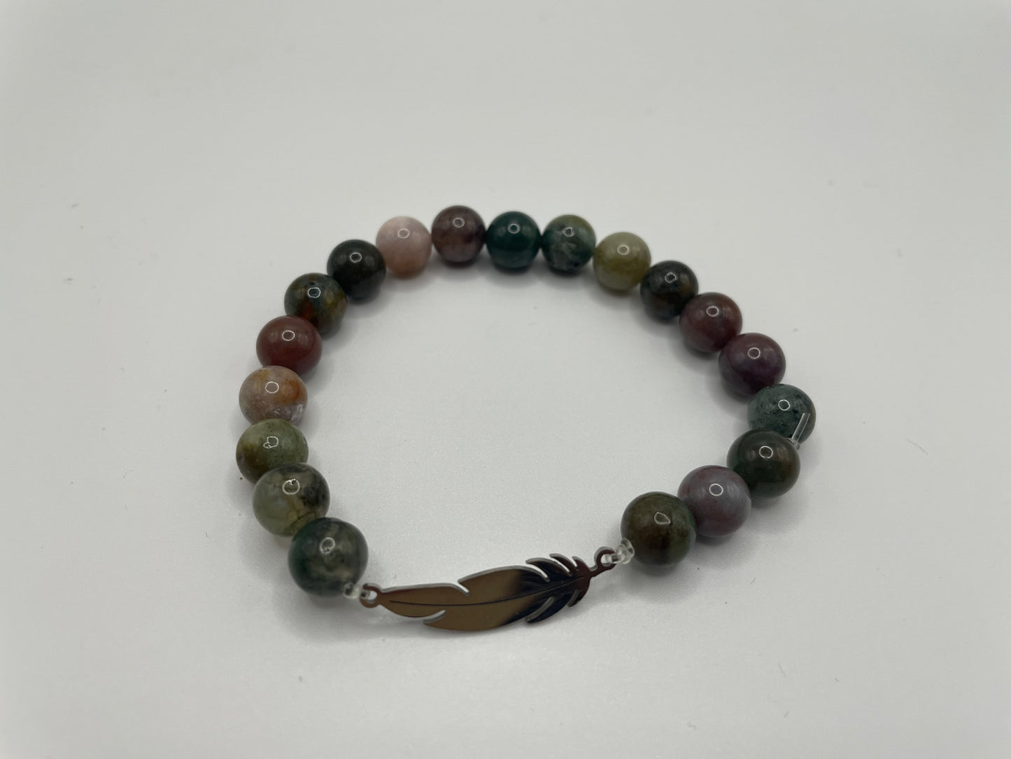 Multi-Tone Beaded Bracelet with Stainless Steel Feather Charm