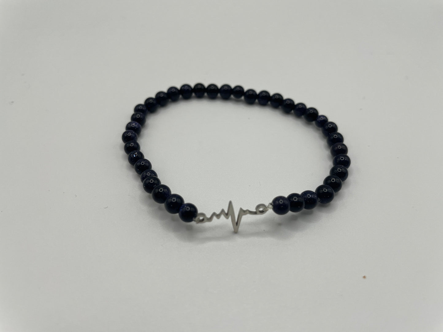 Blue Goldstone Beaded Bracelet with Heartbeat Charm