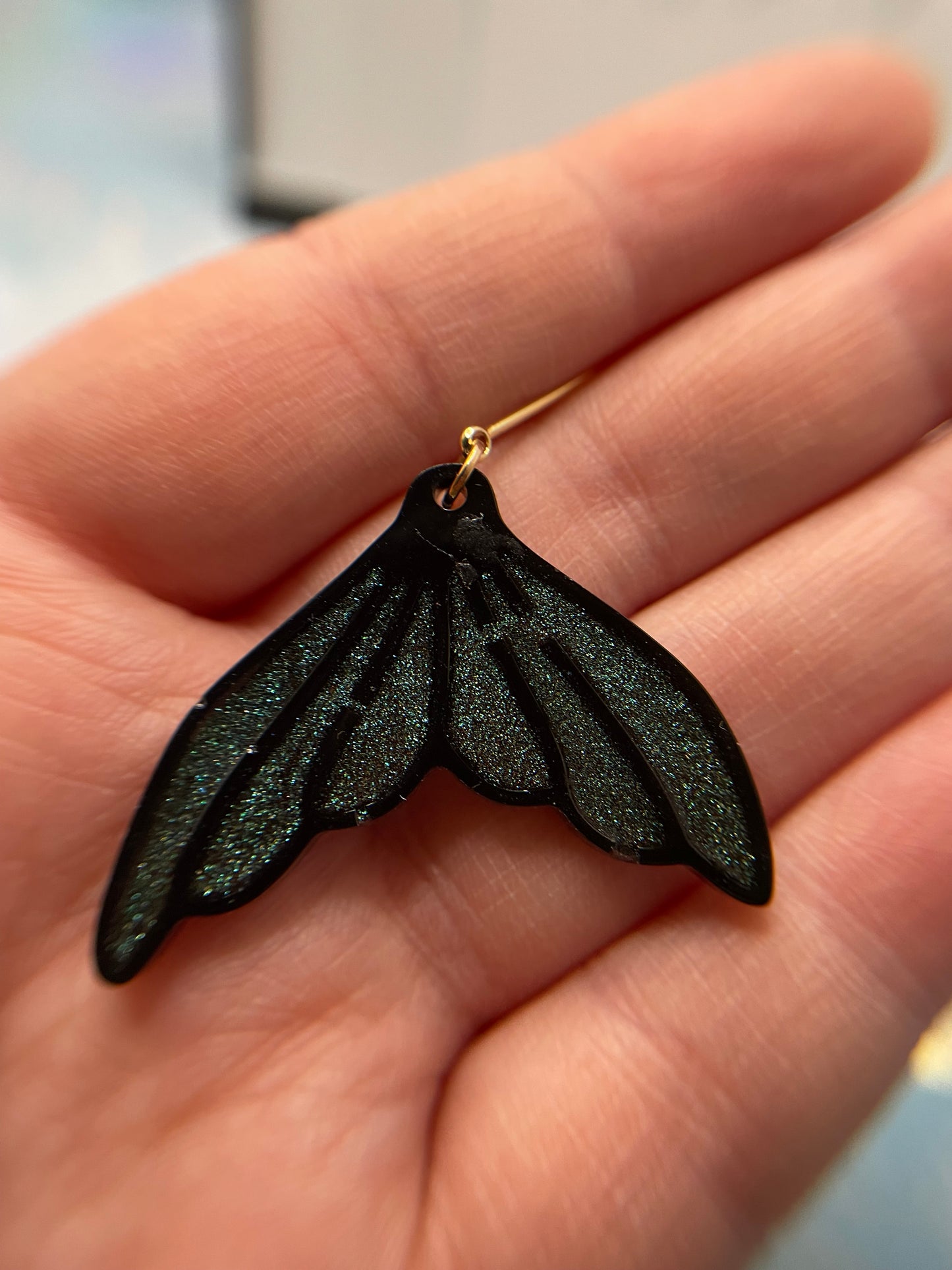 Sparkly Black Mermaid Tail Earrings -NICKEL FREE