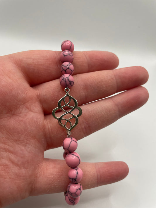 Pink Beaded Bracelet with Silver Charm