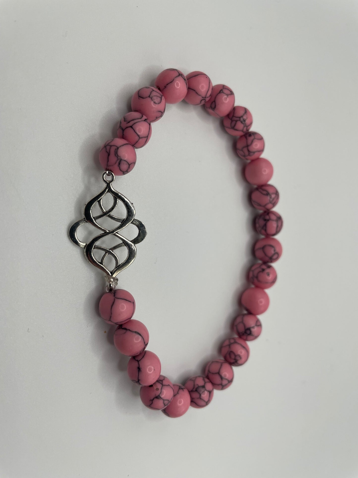 Pink Beaded Bracelet with Silver Charm