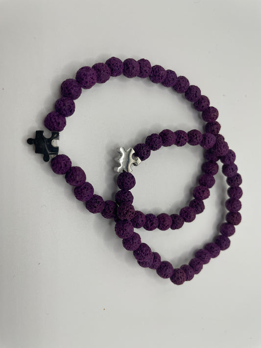 Purple Lava Stone Bracelet with Puzzle Charm