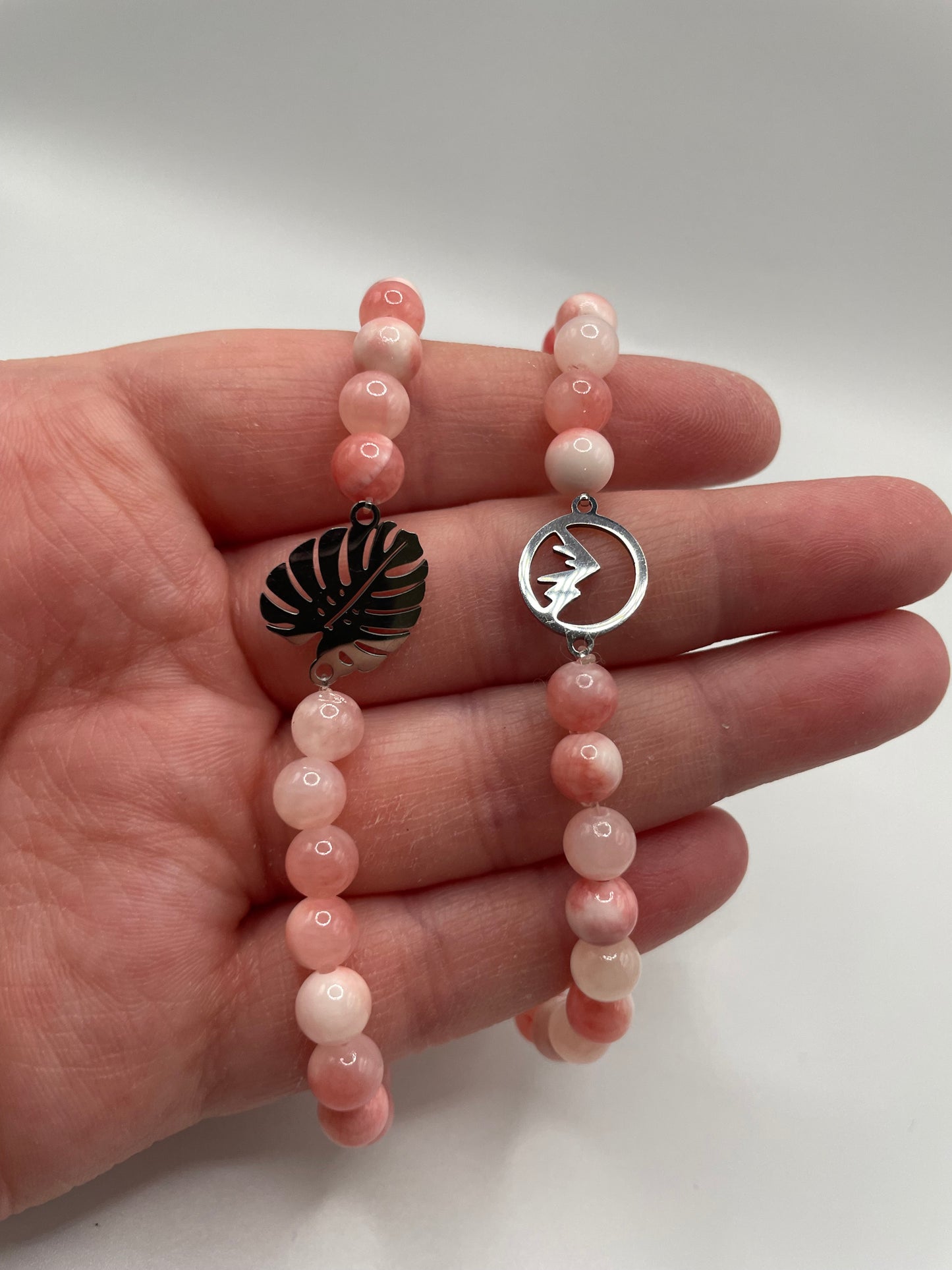 Pink Beaded Bracelet with Stainless Steel Charm